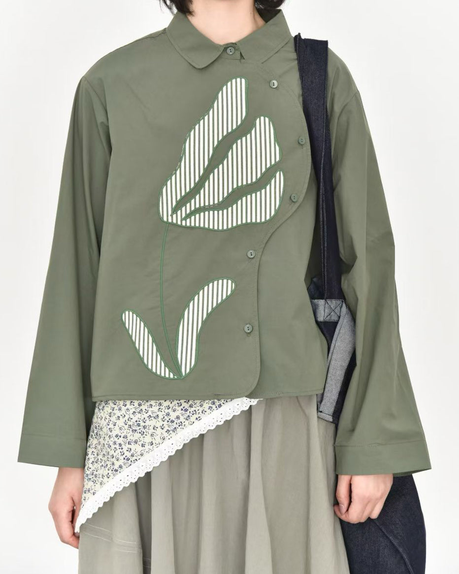 Floral Graphics  Embroidered Patchwork Shirt