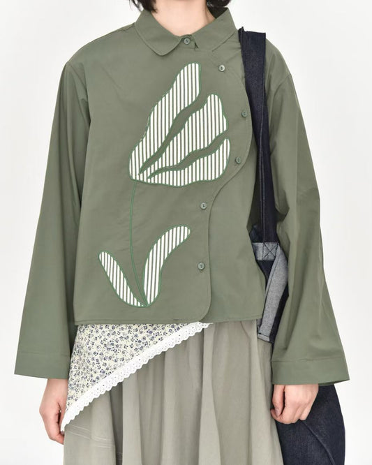 Floral Graphics  Embroidered Patchwork Shirt