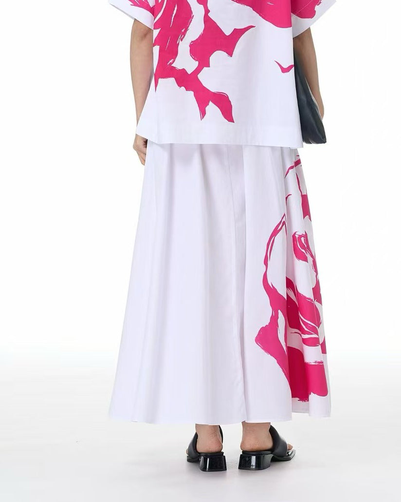 Abstract Flower Print Cotton Skirt