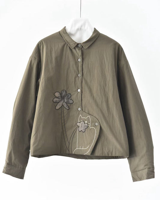 Kitten Sniffing Blossoms Quilted Jacket
