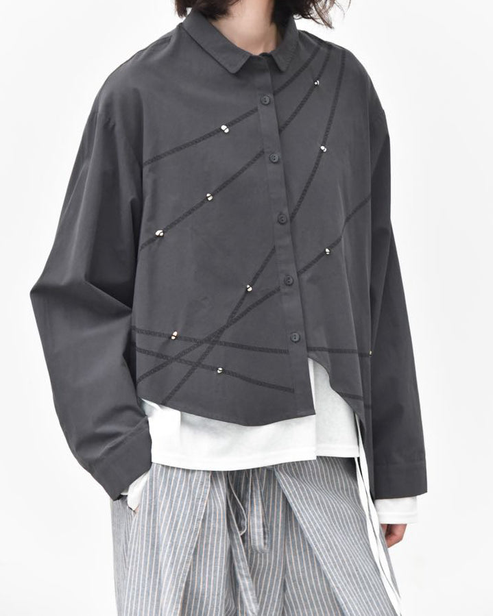 Chain Print Shirt with Stone Embellishments