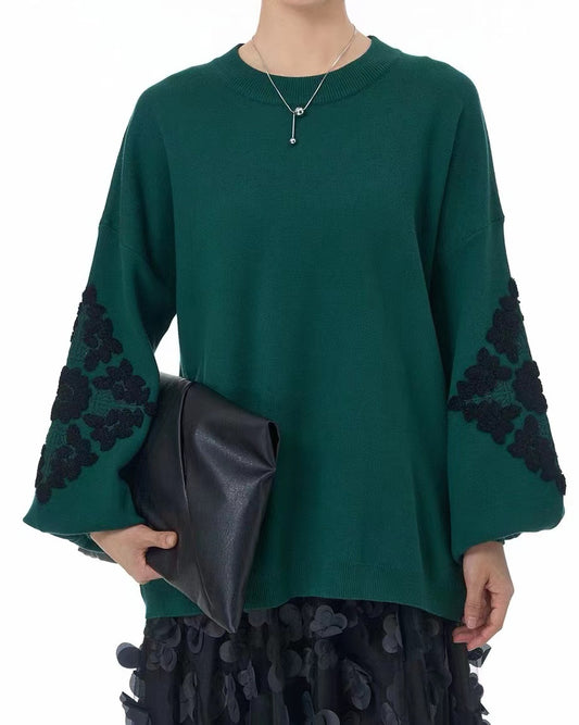 Sleeve Embroidered Knit Top