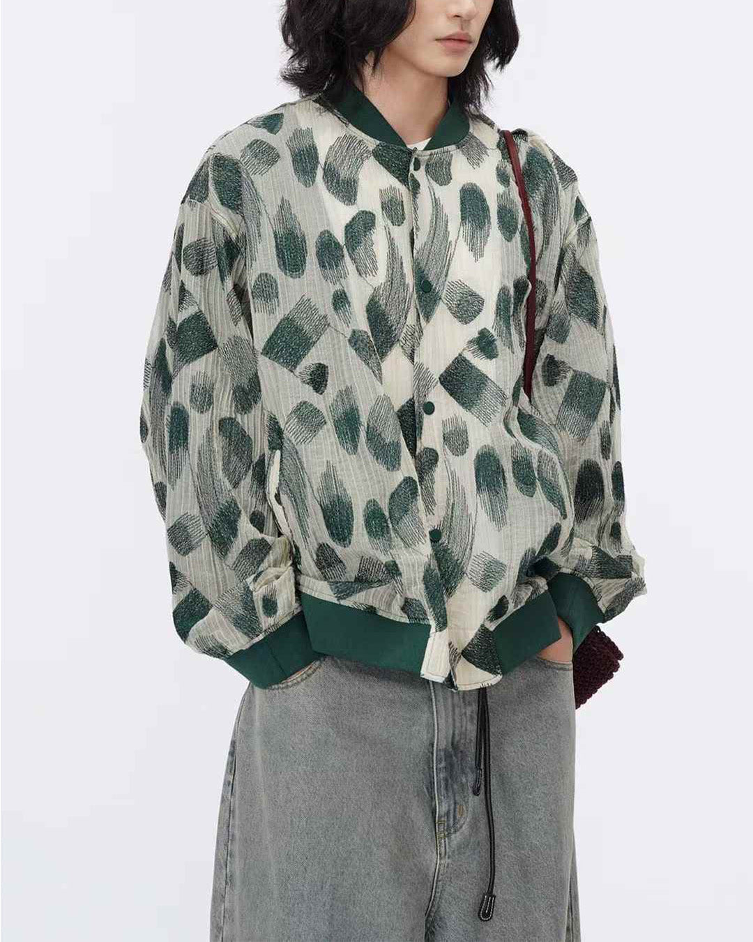 Embroidered Green Fabric Jacket