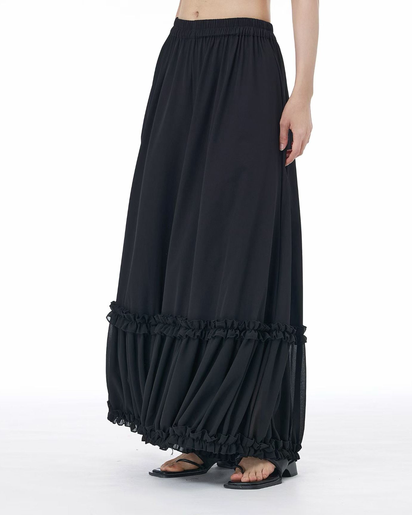 Wrinkle-Resistant Pants with Chiffon Ruffle Details
