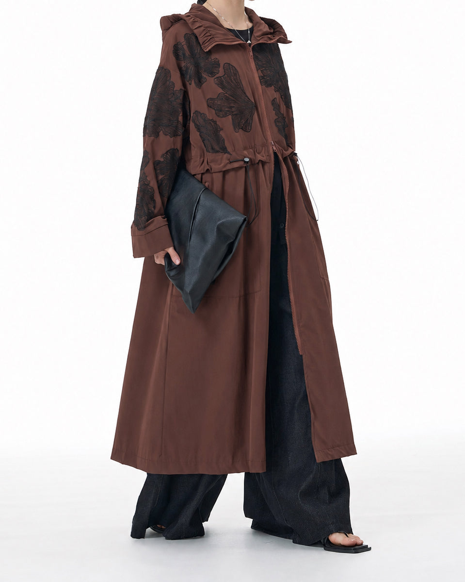 Hooded Jacket with Embroidered Lace Appliqué
