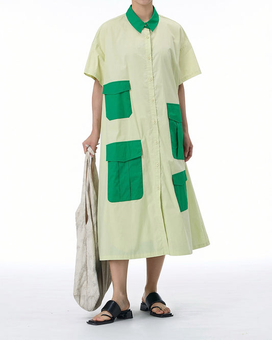 Pre-order Colour-Blocked Utility Dress with Multiple Pockets