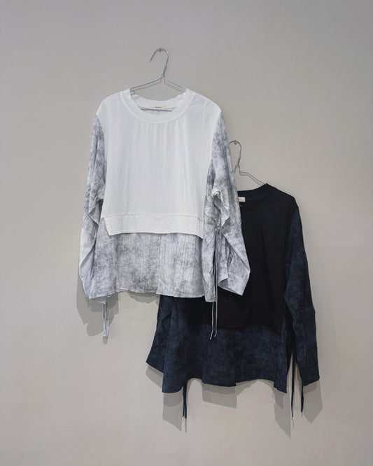 Ink-wash layered-look crewneck top