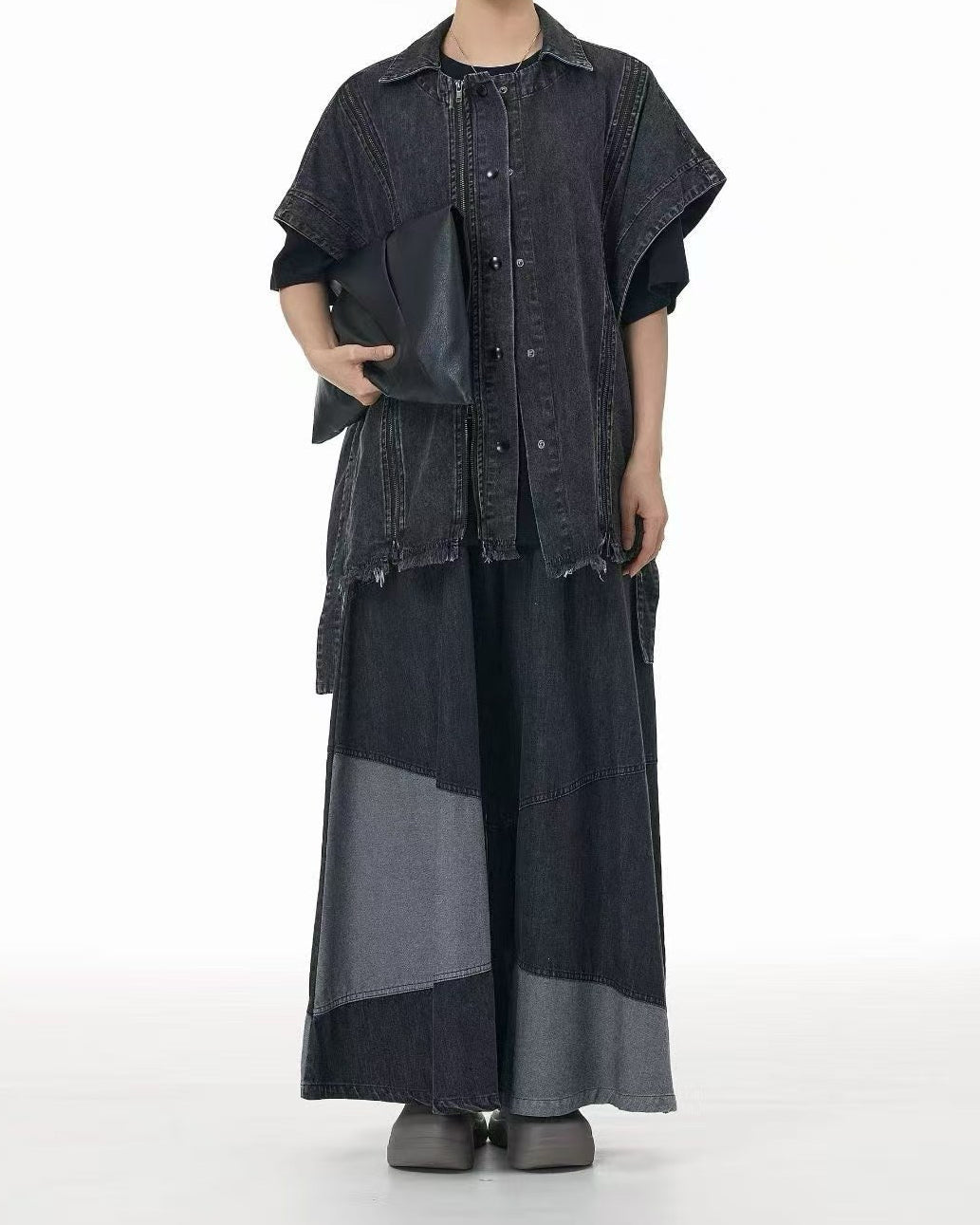 Color-Block Patchwork Denim Pants