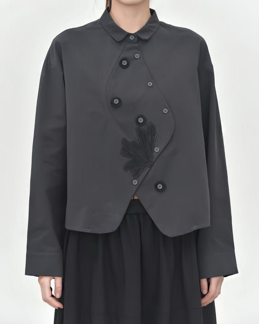 Hand-Appliquéd Curved Placket Long-Sleeve Shirt