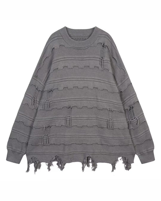 Distressed Wave Layers Knit Top