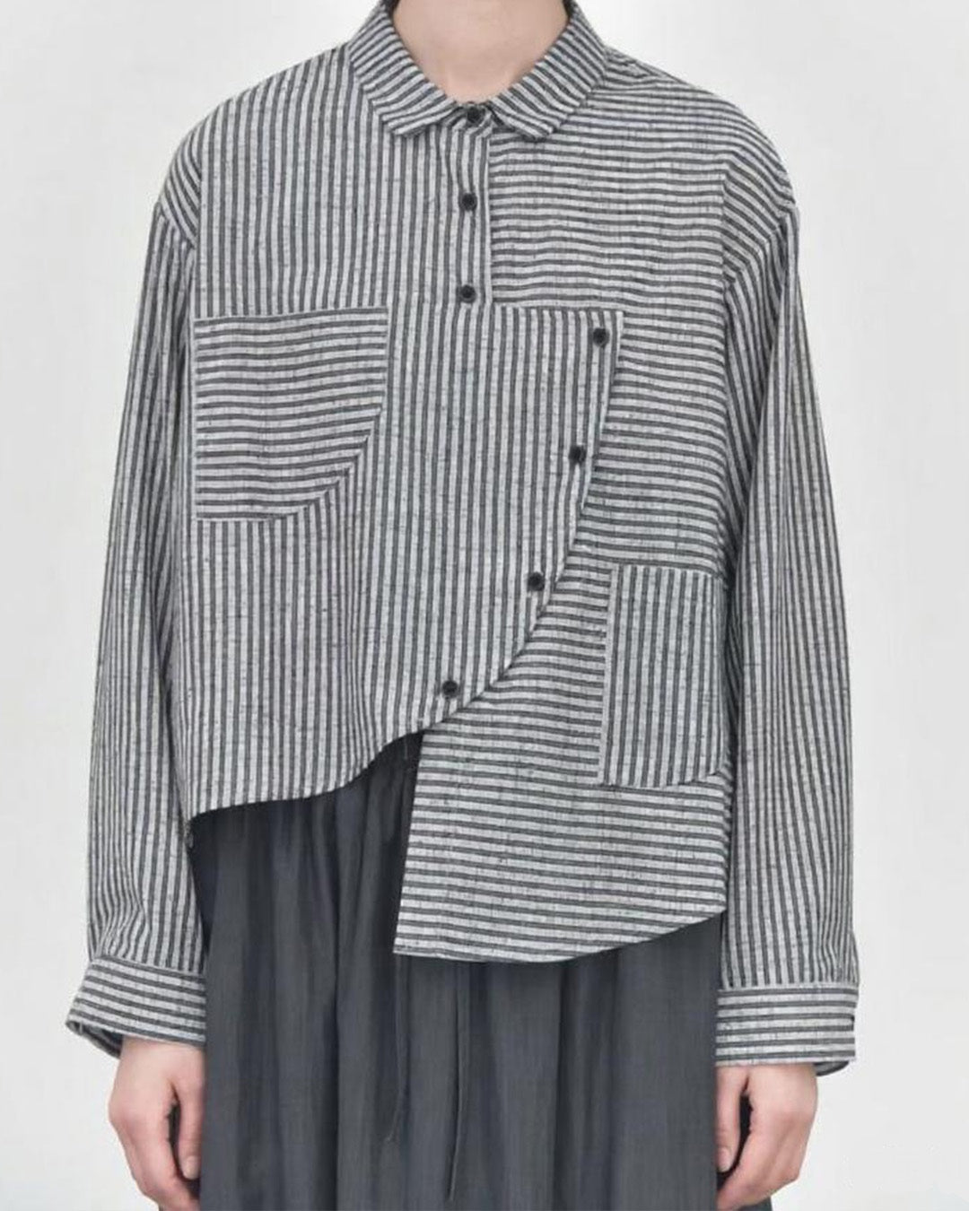 Artful Asymmetric Striped Shirt Available in Black and White