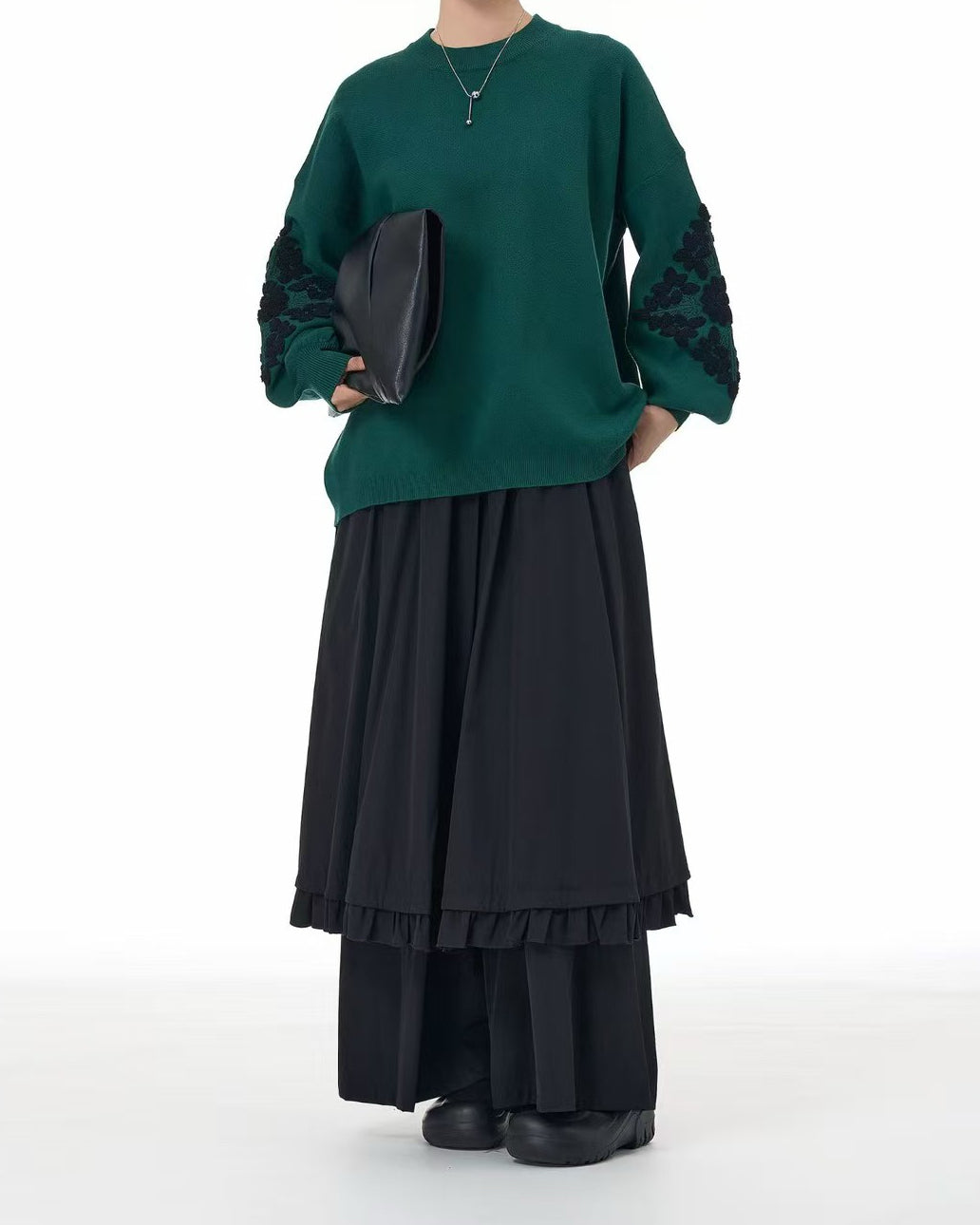 Sleeve Embroidered Knit Top