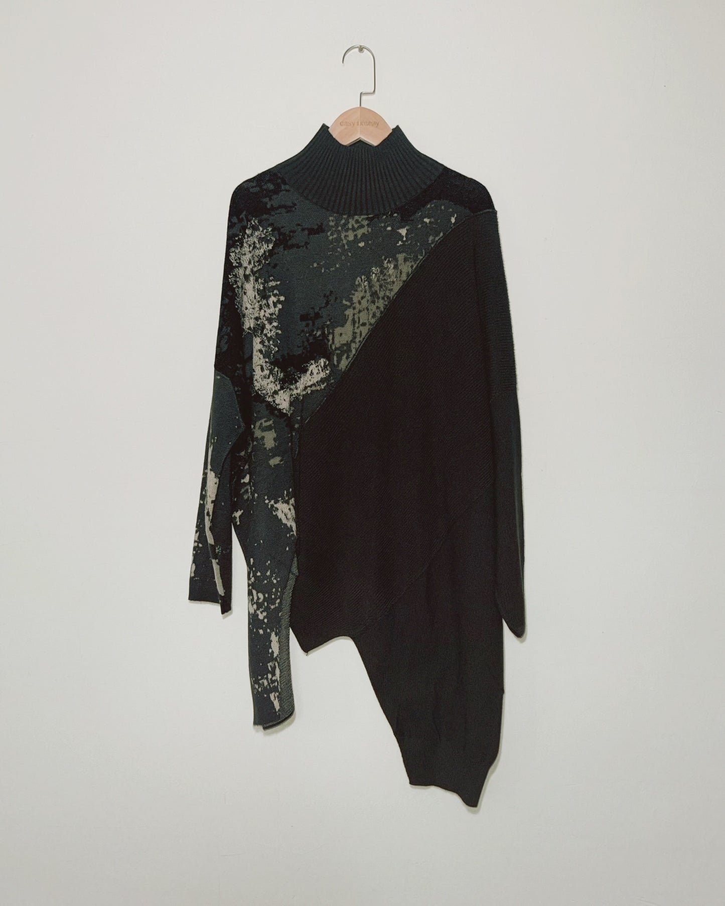 Wool-Cashmere Blend Artistic Jacquard Patchwork Mock-Neck Jersey