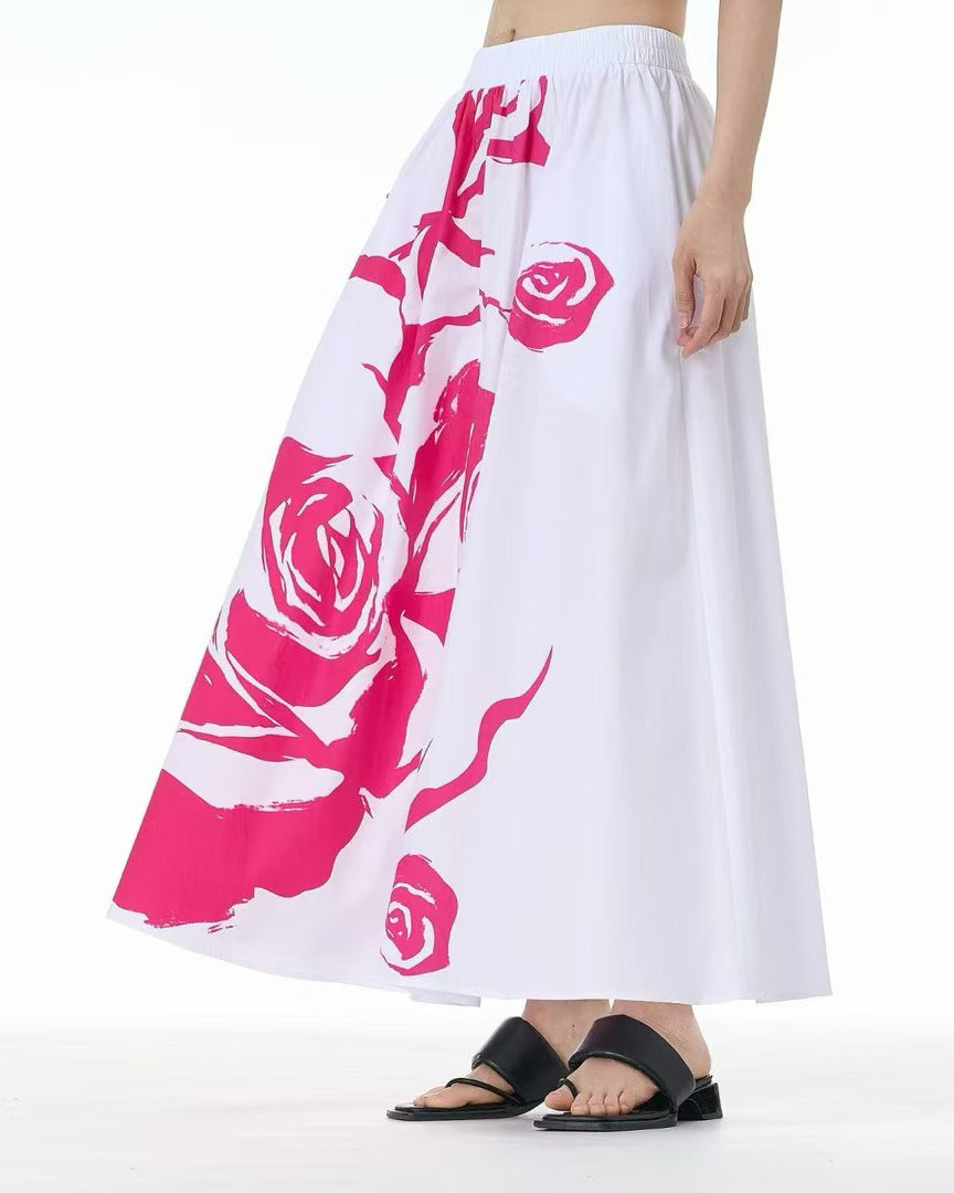Abstract Flower Print Cotton Skirt