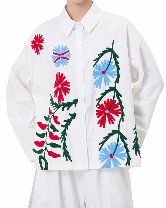 Dandelion Dream Colorful  Embroidery Cotton Shirt