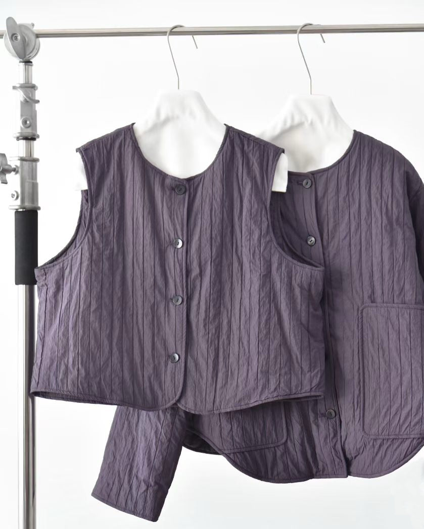 Quilted Textured Vest & Jacket Set