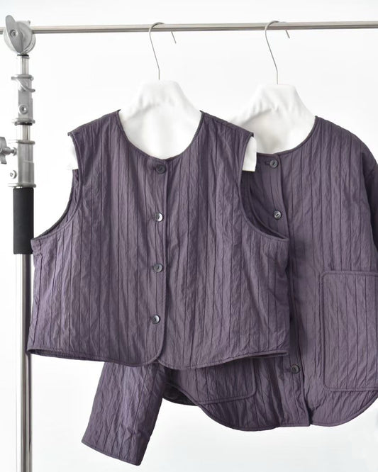 Quilted Textured Vest & Jacket Set