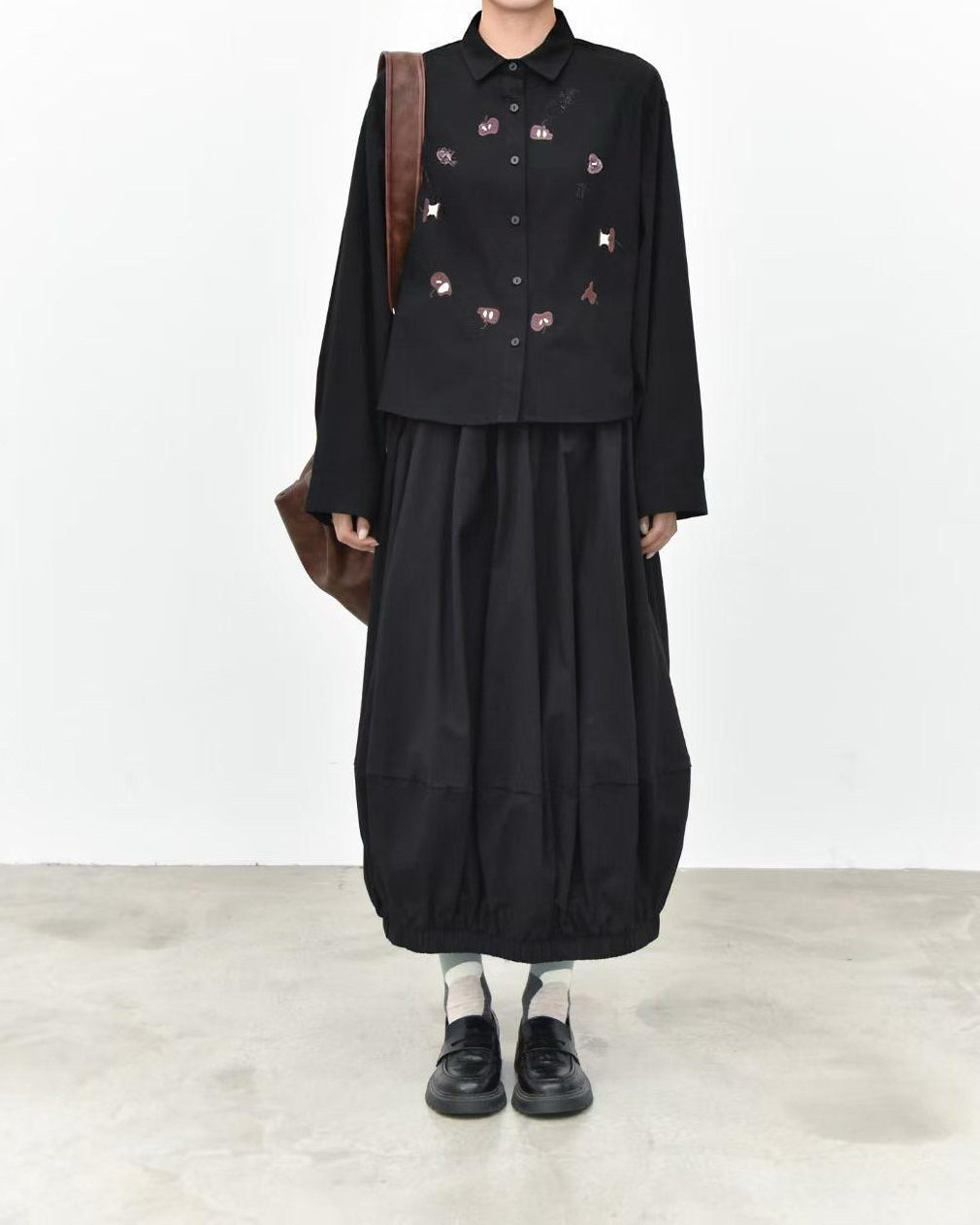 Apple Motif Embroidered Long-Sleeve Shirt