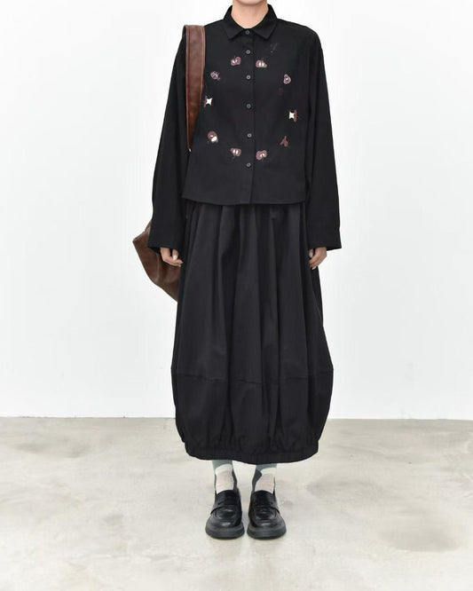 Apple Motif Embroidered Long-Sleeve Shirt