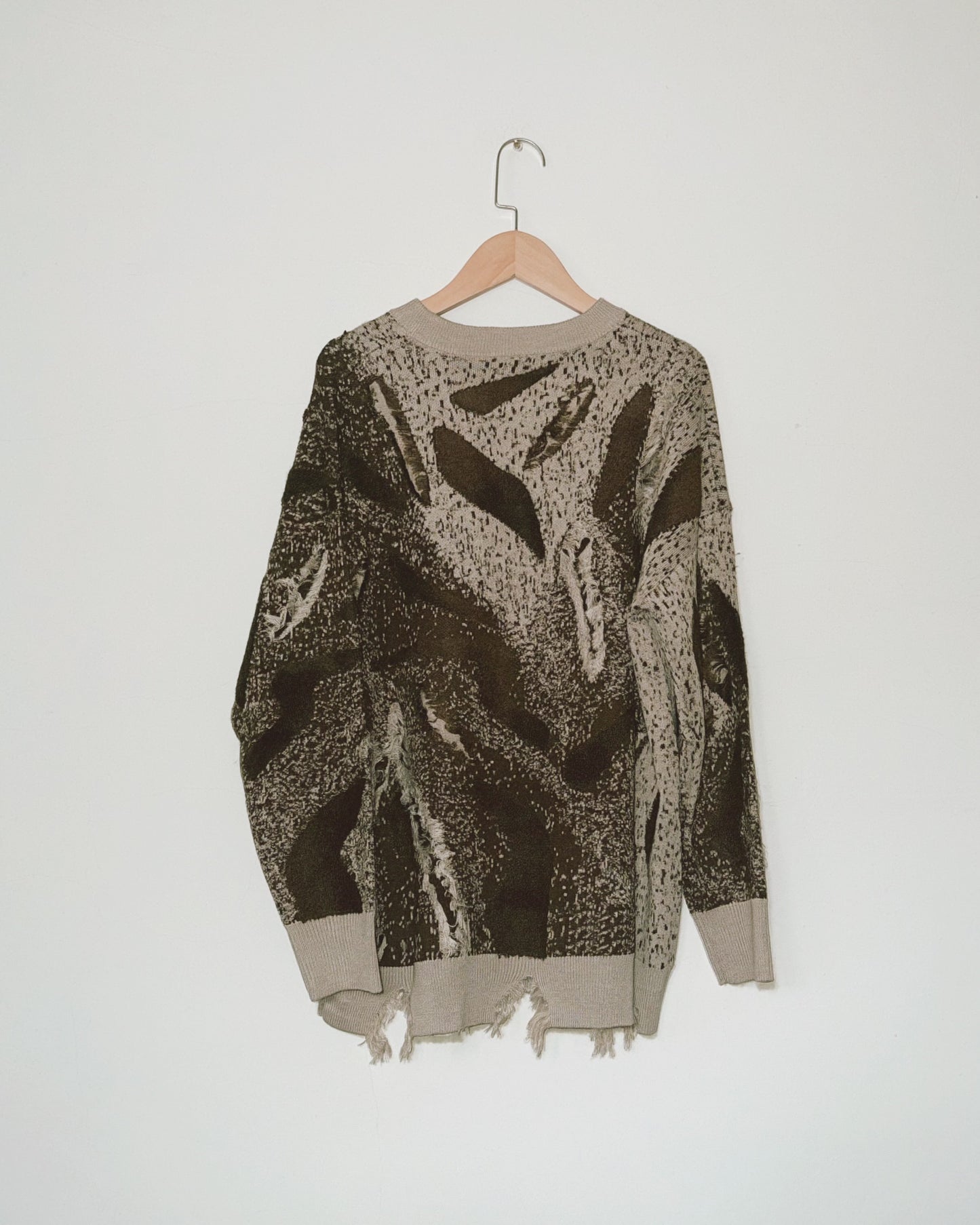 Wool-Cashmere Blend Artistic Jacquard Jersey with Distressed Detailing