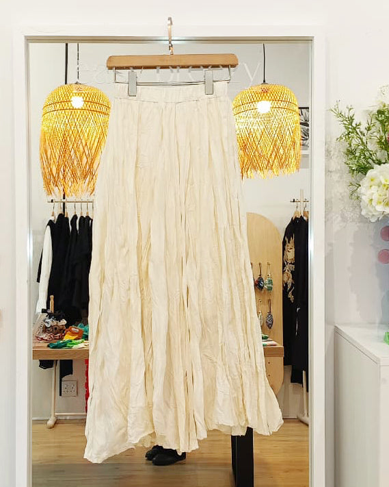 Flowing Draping Pleated Fabric Long  Skirt