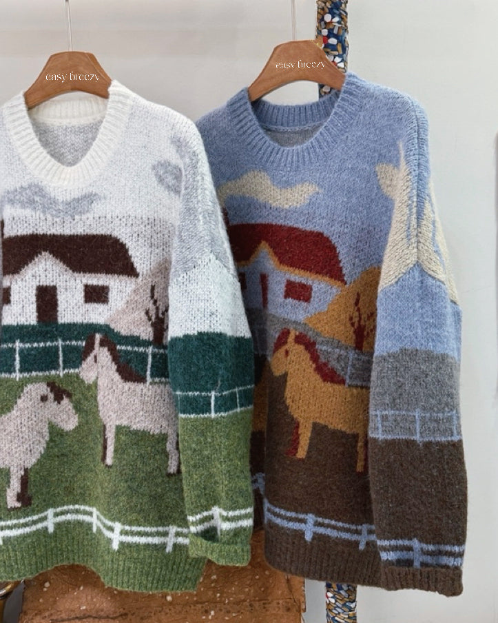 Pre-Order Cozy Knit Sweater with Full Front and Back Stable Illustration