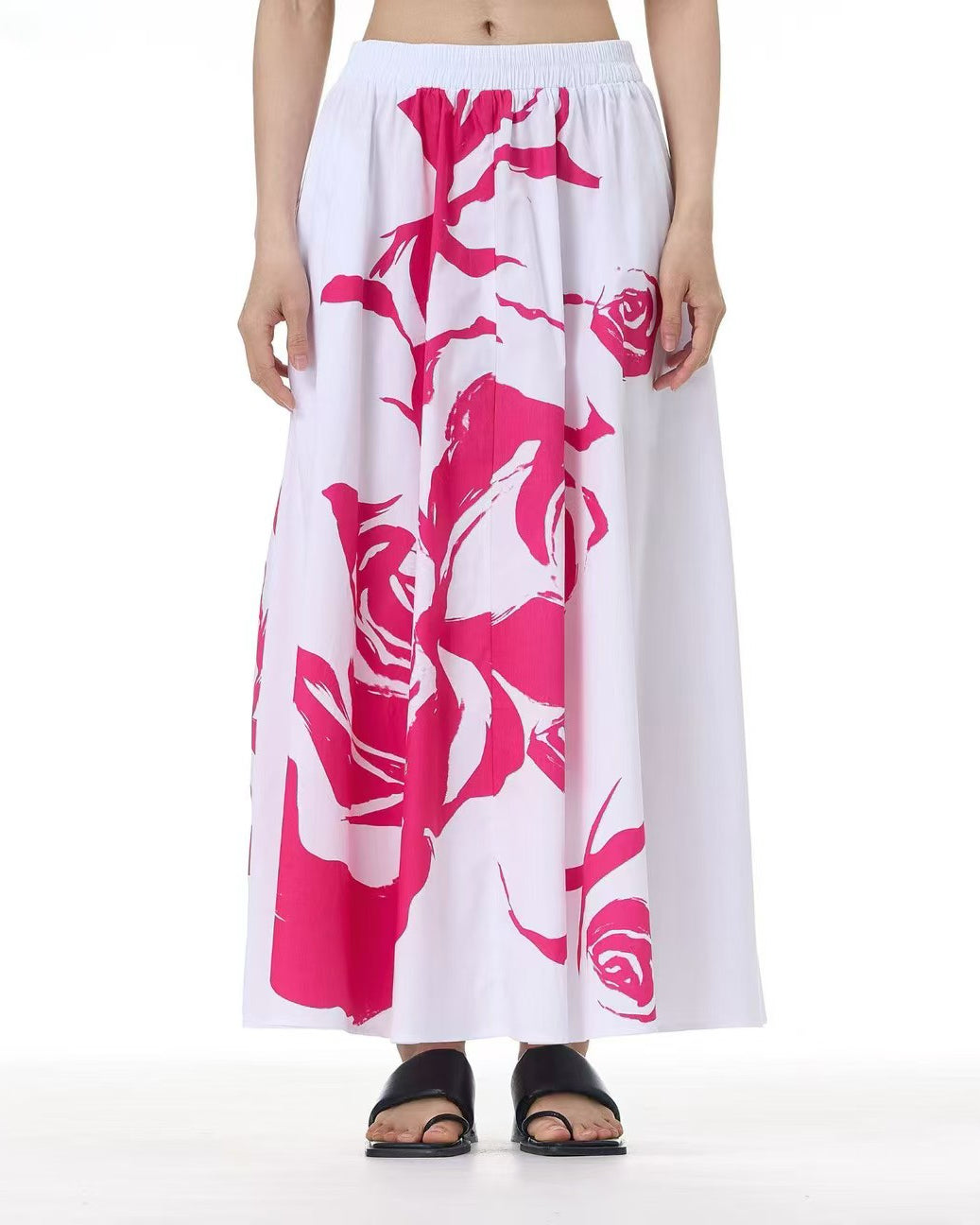 Abstract Flower Print Cotton Skirt