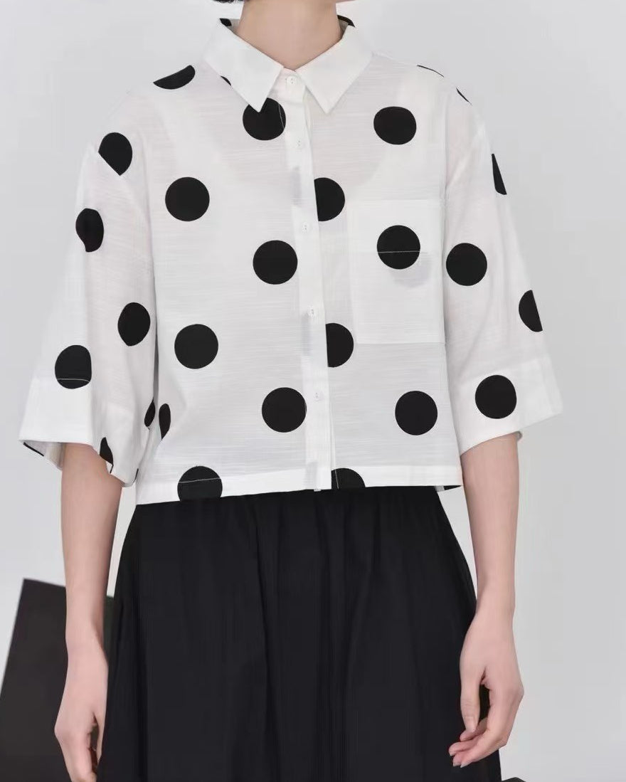 Playful Polka Back Pleated  Boxy Shirt