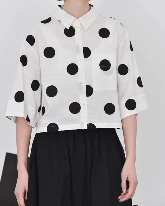 Playful Polka Back Pleated  Boxy Shirt