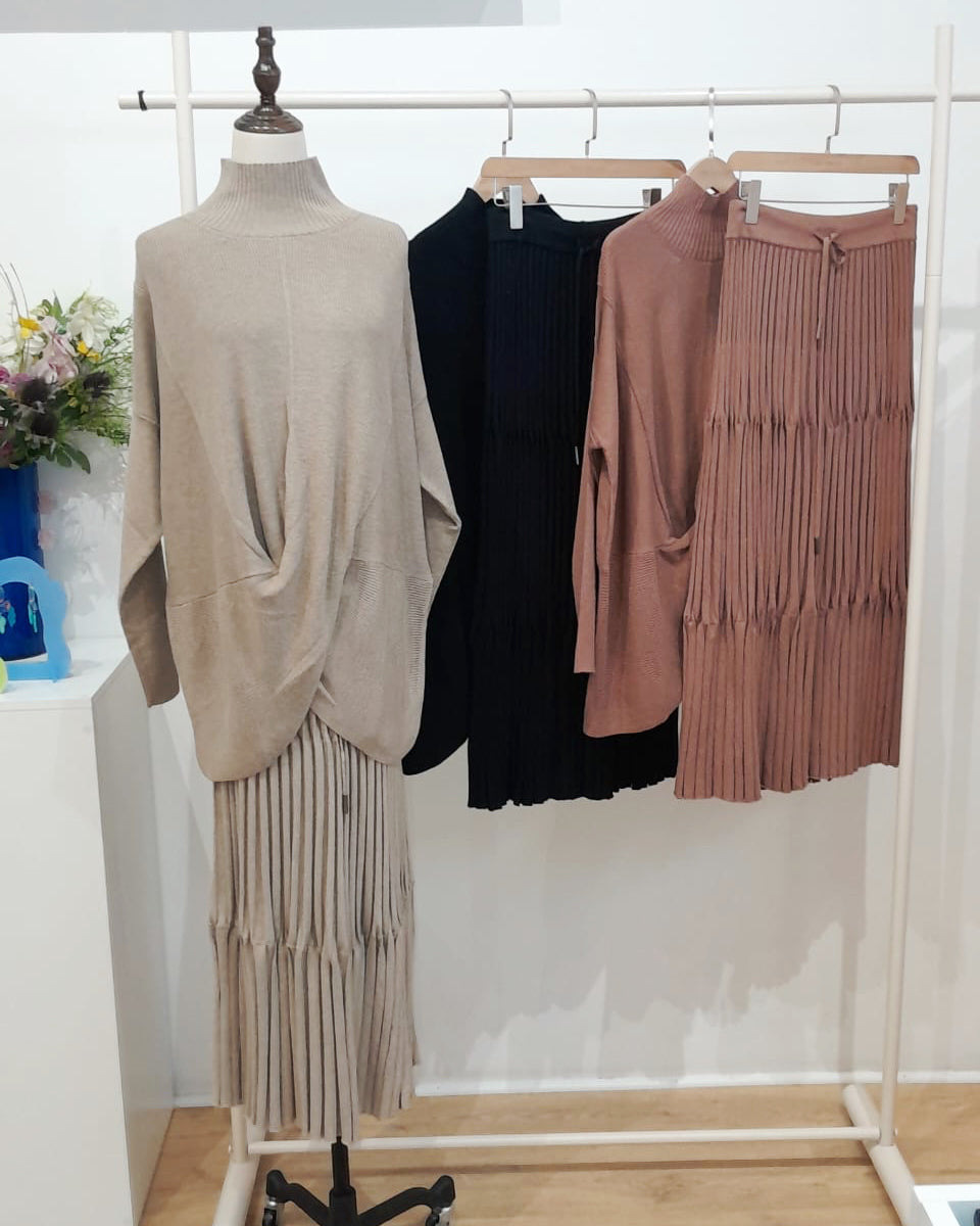 Wool-Cashmere Blend Mock-Neck Jersey with Cross-Over Draped Hem