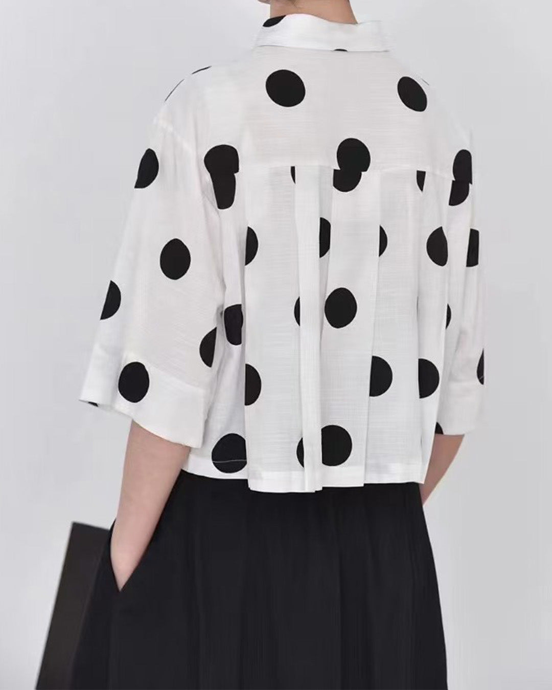 Playful Polka Back Pleated  Boxy Shirt