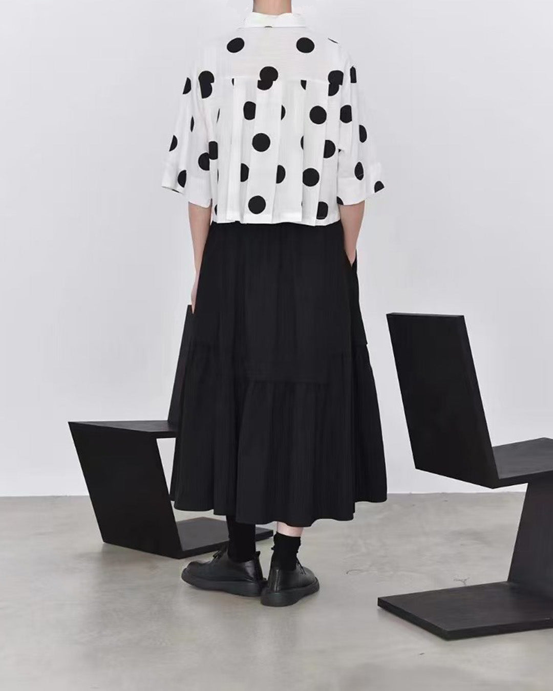 Playful Polka Back Pleated  Boxy Shirt