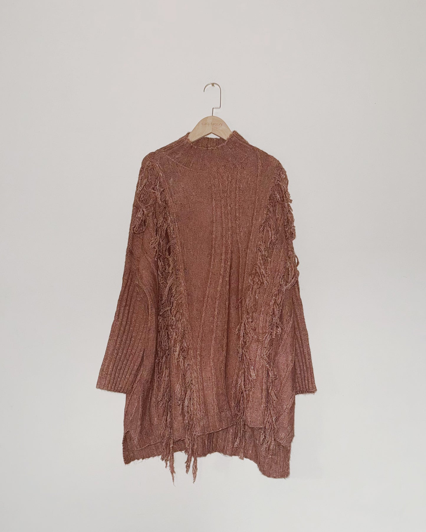 Wool-Cashmere Blend Cable-Knit Dress with Fringe Accents