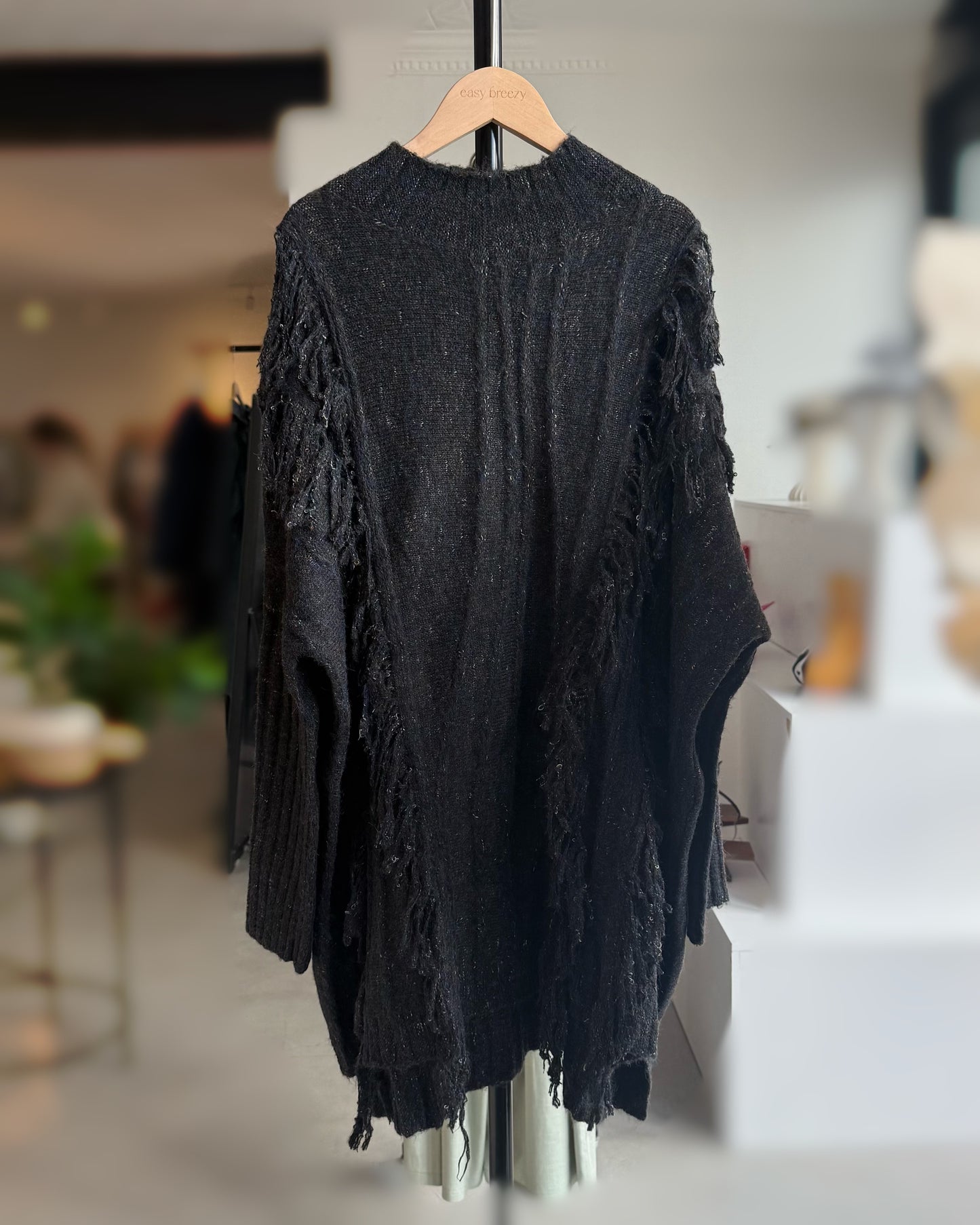 Wool-Cashmere Blend Cable-Knit Dress with Fringe Accents