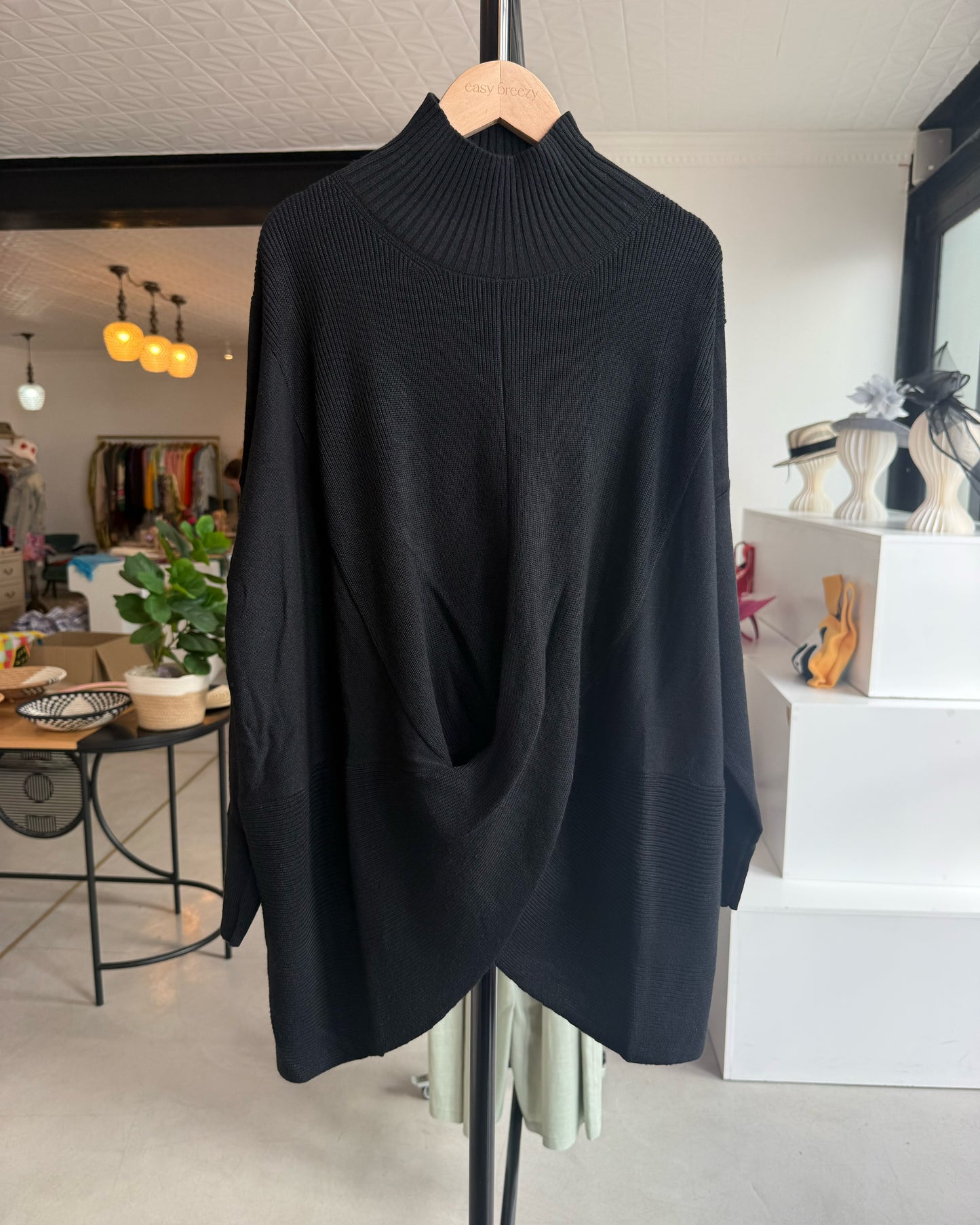 Wool-Cashmere Blend Mock-Neck Jersey with Cross-Over Draped Hem