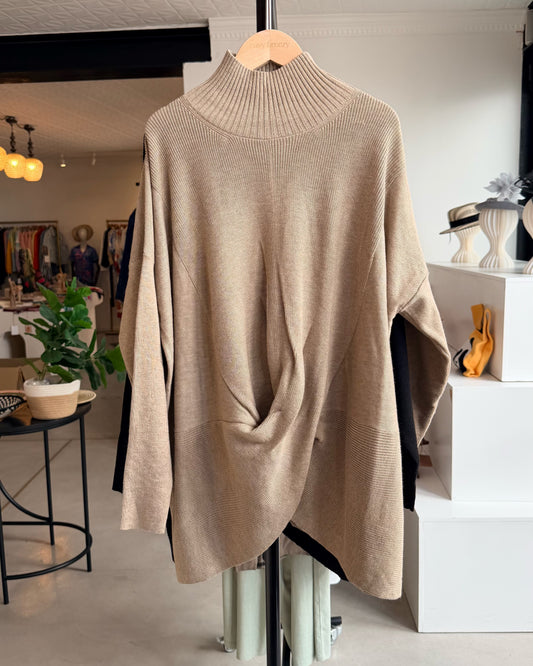 Wool-Cashmere Blend Mock-Neck Jersey with Cross-Over Draped Hem