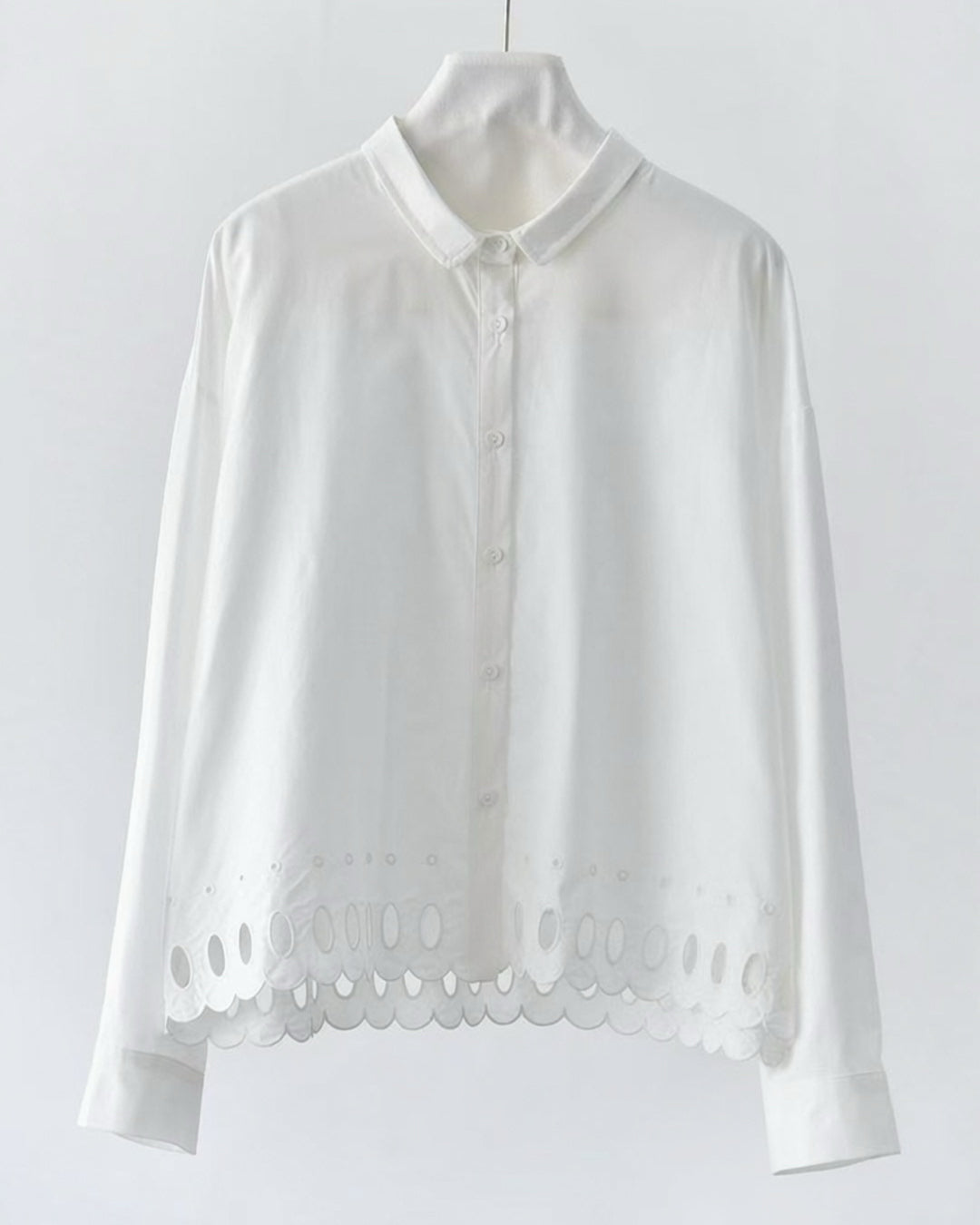 Shirt with Embroidered Cutwork Hem