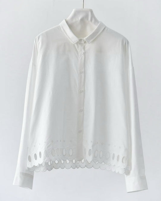 Shirt with Embroidered Cutwork Hem
