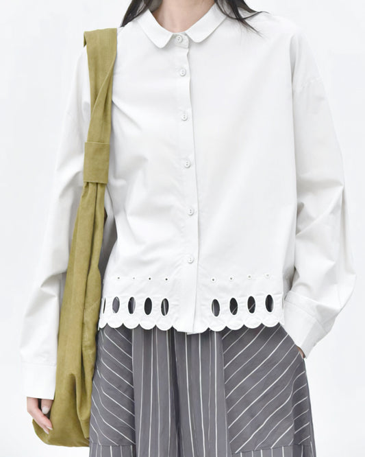 Shirt with Embroidered Cutwork Hem