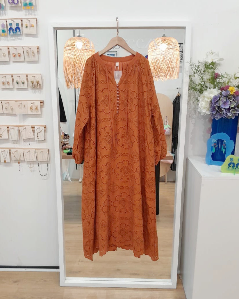Intricately Embroidered Lace Resort Dress