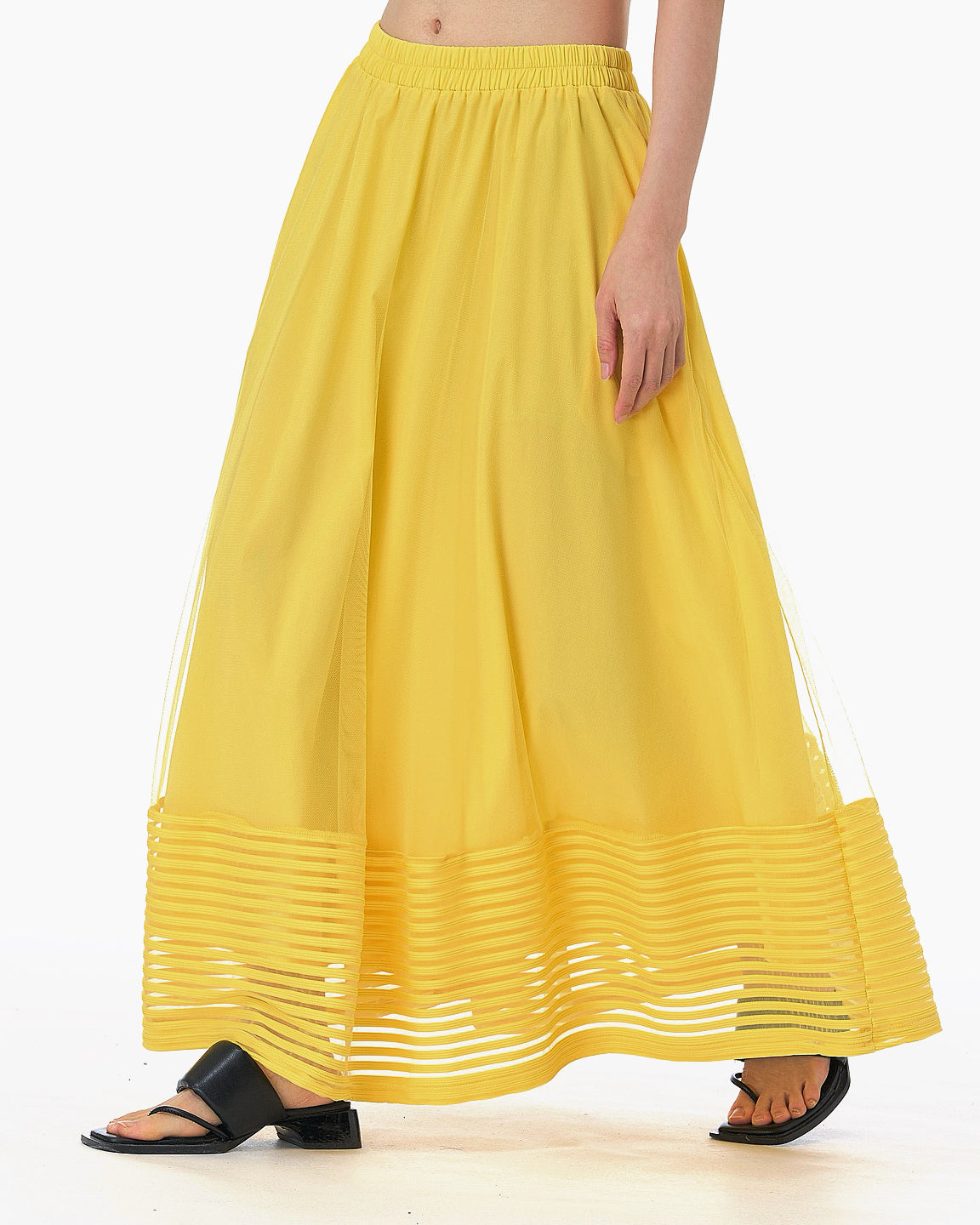 Pre-order Horizontal  Stripes Mesh Panel Skirt