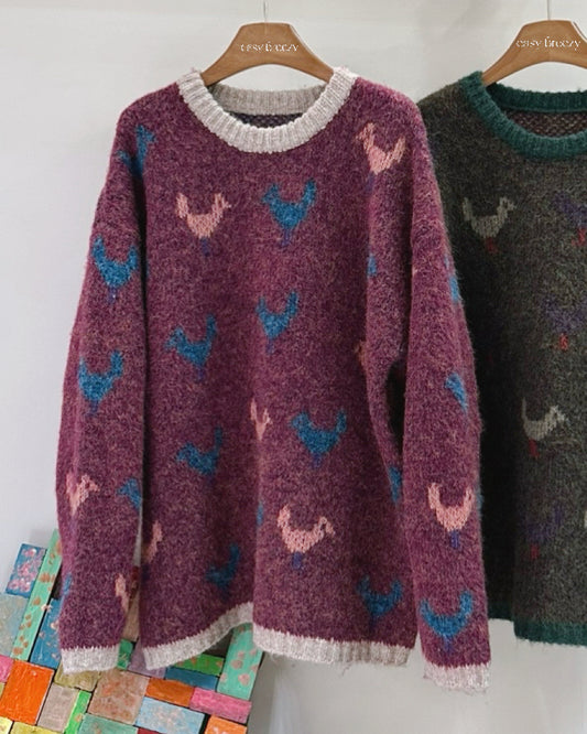 Birds Knit Oversize Jersey