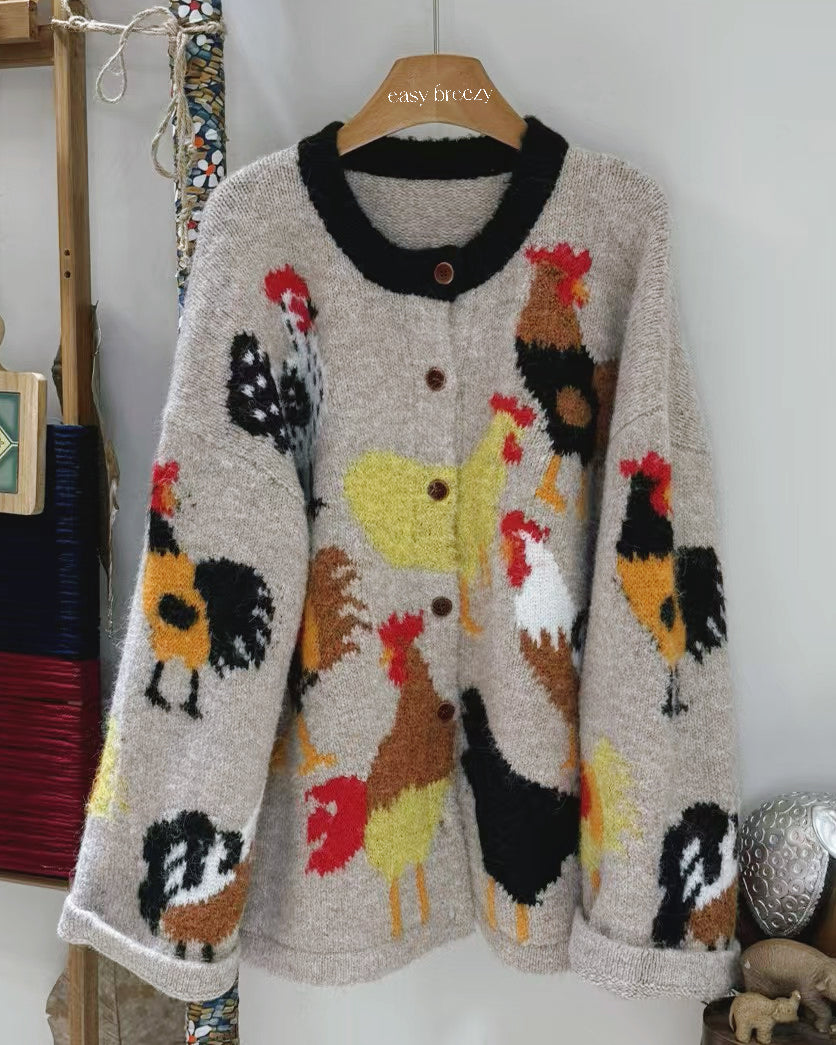 Pre-Order Vintage-Inspired Hand-Embroidered Rooster Sweater