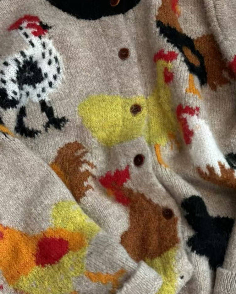 Pre-Order Vintage-Inspired Hand-Embroidered Rooster Sweater