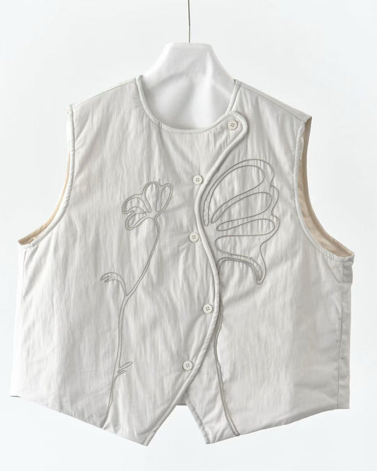 Embossed Rope Embroidery Quilted Vest