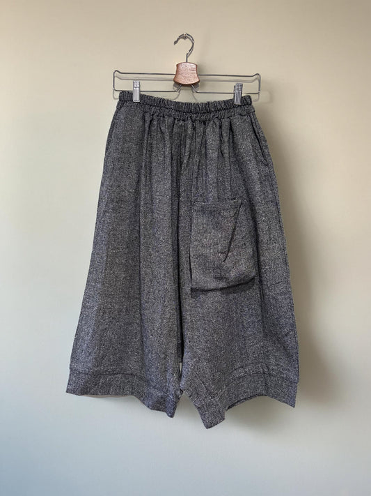 Designer Relaxed Drop-Crotch Trousers in Textured Linen-Blend