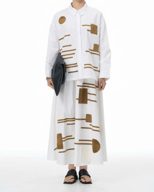 Geometric Chenille Embroidery Cotton Shirt