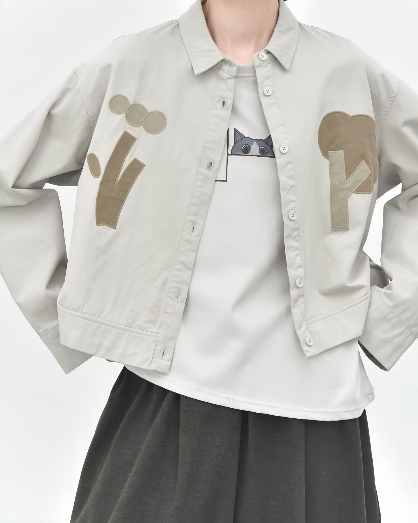 Contrast Colour Whimsical Tree Appliqué Jacket