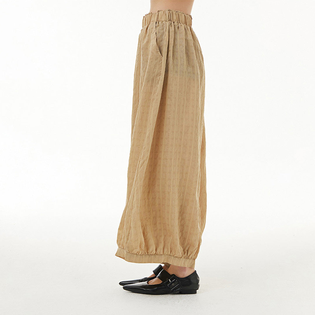 In Stock Super Comfortable Special Textured Fabric Pants in Khaki