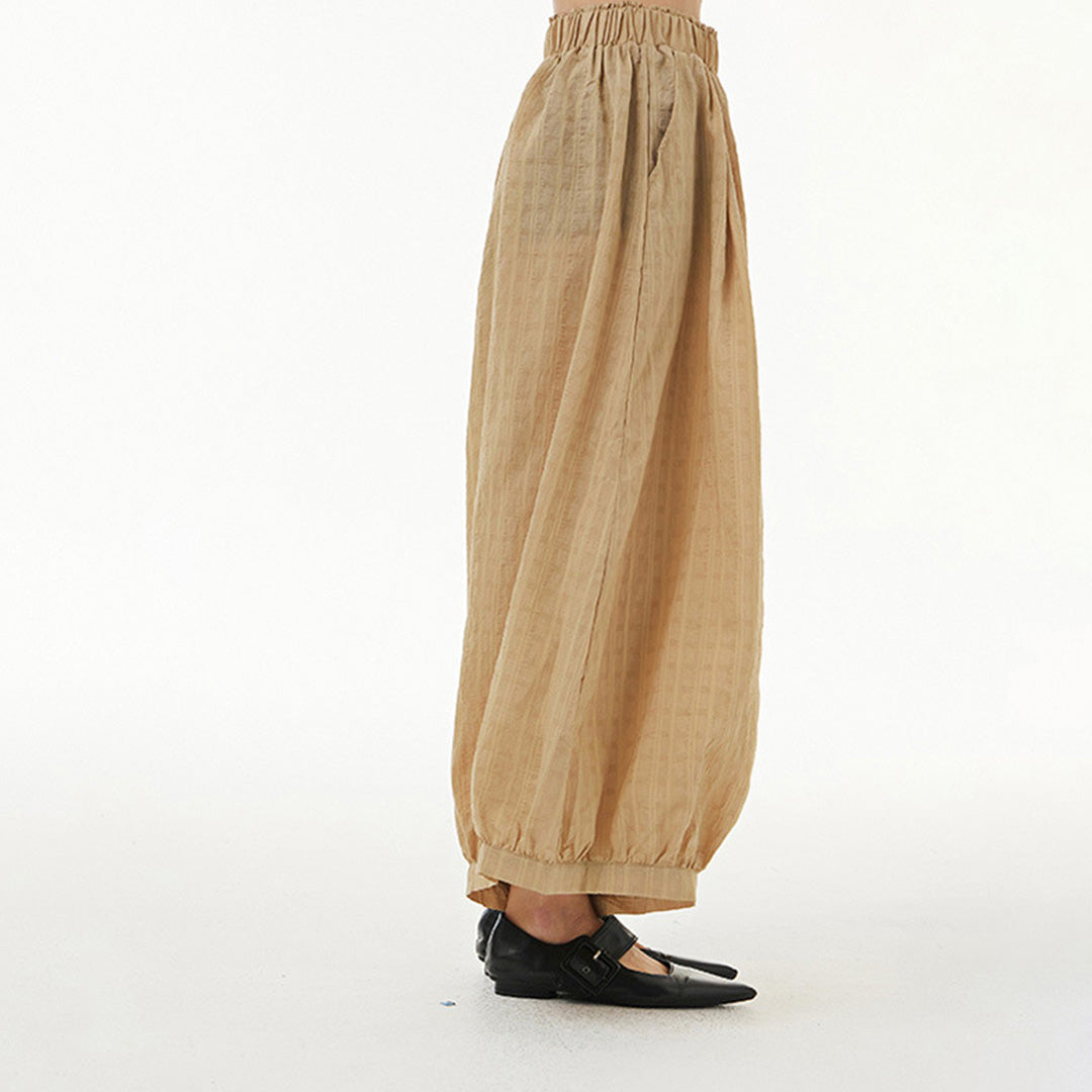 In Stock Super Comfortable Special Textured Fabric Pants in Khaki